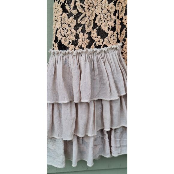 Paisley Vine Lace Ruffles Sleeveless Tank Mini Dress Tan Black Nude Coquette S - Picture 9 of 10